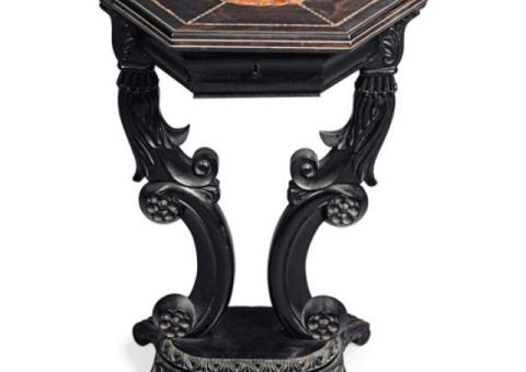 A CEYLONESE EBONY AND SPECIMEN WOOD HEXAGONAL OCCASIONAL TABLE